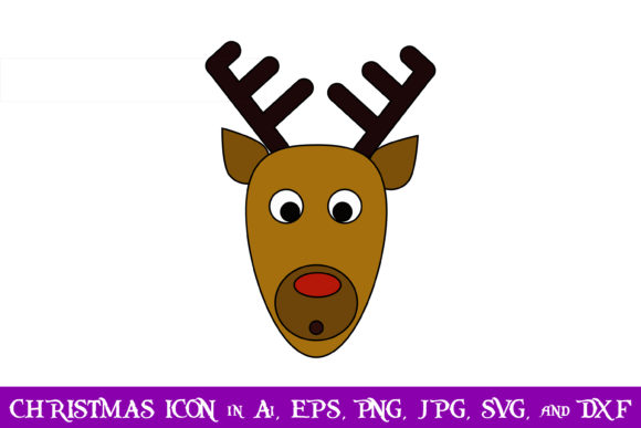 Christmas Deer Icon with Dark Horns