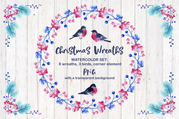 Christmas Wreaths Watercolor Cliparts for Decorative Elements